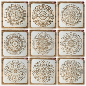9 sztuk paczka 15*15cm Mandala okrągły geometria DIY szablony malowanie kolorowanka szablony do albumu szablon do dekoracji tanie i dobre opinie CN (pochodzenie)