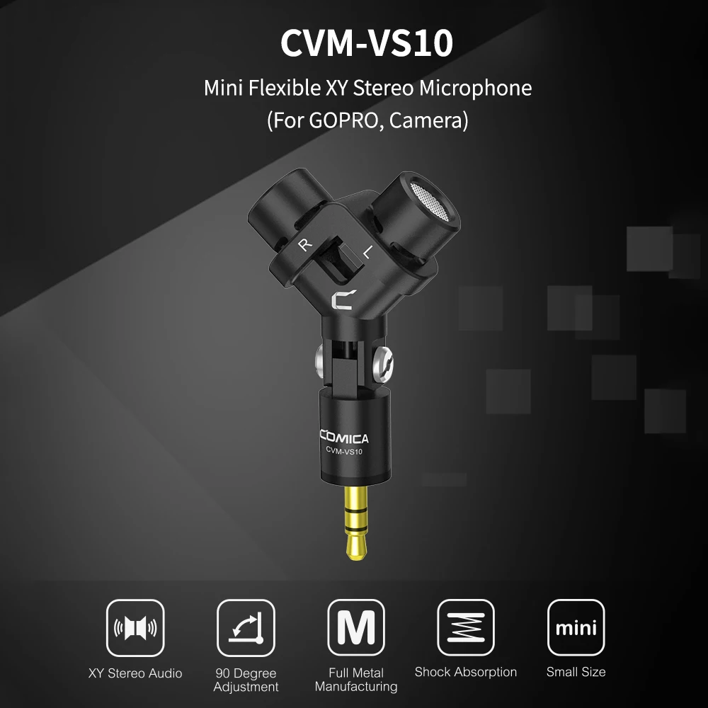 COMICA CVM-VS10 Мини Гибкий XY стерео микрофон 3,5 мм разъем TRS 90 градусов Регулируемый для экшн-камеры GoPro DSLR камеры