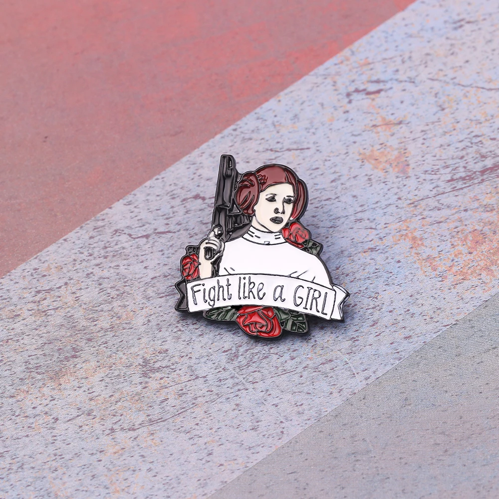 Fight like a Girl Feminist эмалированные булавки Звездные войны принцесса Лея брошь вдохновляющие Значки для девушек сила для женщин подарок аксессуары в стиле поп