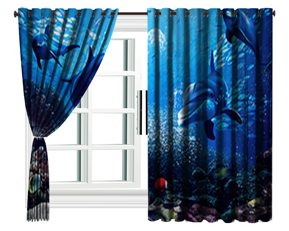 Custom Curtain Graceful Dolphin Coconut 3D Seascape Curtain Living Room Bedroom Beautiful Practical Shade Curtains Curtains AliExpress