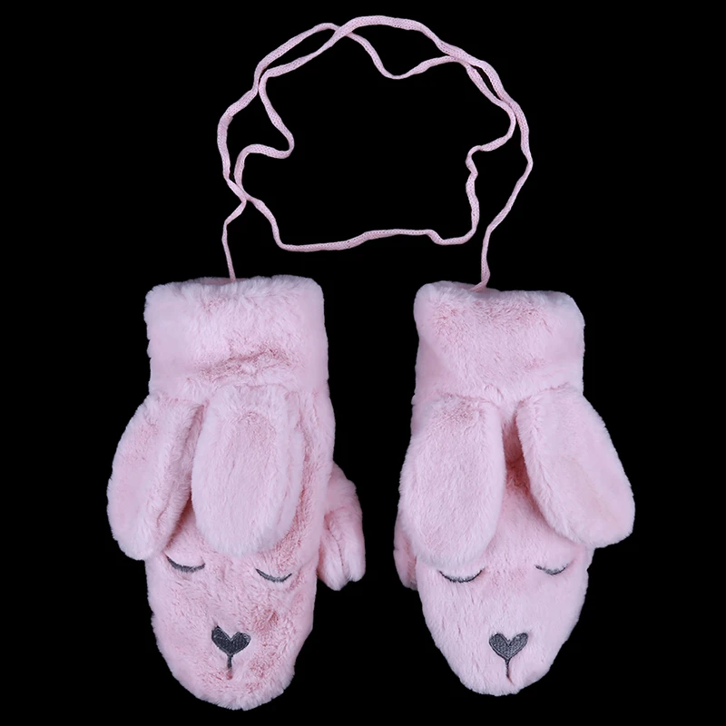 Pink Зимние перчатки с кроличьим животным мехом, модные женские перчатки с милым рисунком для женщин, мягкие теплые утепленные варежки для девочек - Цвет: Pink