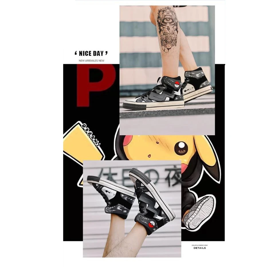 Новинка; обувь для костюмированной вечеринки в стиле аниме «Покемон го Пикачу» в стиле Харадзюку; парусиновая обувь с помпонами; школьная спортивная обувь для подростков; уличные кроссовки для путешествий