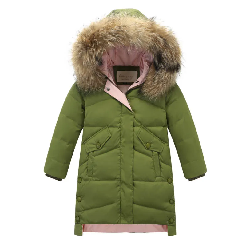 Army green 02 IYEAL/зимняя куртка на утином пуху для девочек детское Модное Длинное Пальто Детская верхняя одежда теплый пуховик для малышей Одежда для детей - Цвет: Army green 02