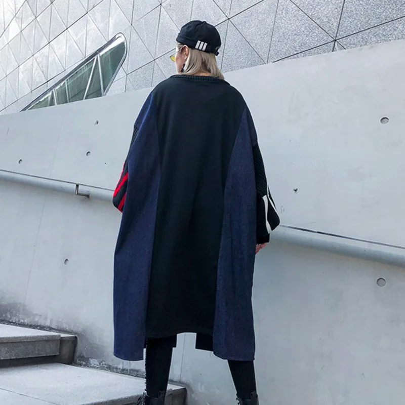 Vefadisa джинсовое лоскутное платье-Толстовка для женщин зимние пуловеры с рукавами в форме фонаря Толстовка Платье толстые большие карманы QYF978