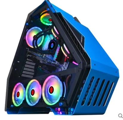 Синий Открытый ATX M-ATX материнская плата компьютерный чехол s двухсторонний прозрачный DIY настольный игровой чехол с 9*120 мм бесшумный RGB светодиодный вентилятор охлаждения - Цвет: Синий