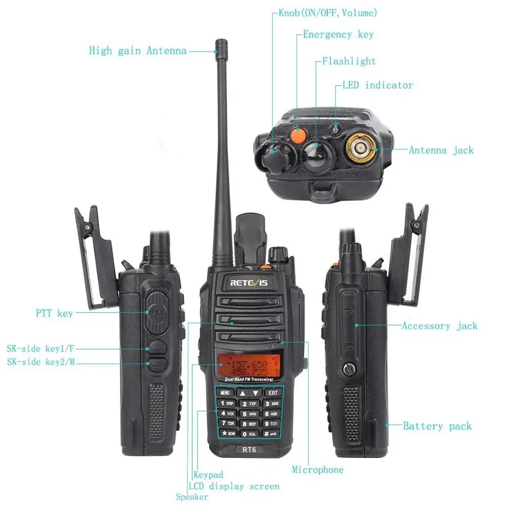 4 шт. IP67 Водонепроницаемый Радио рация Retevis RT6 радиочастотный трансивер UHF 5/3/1 Вт VHF UHF 136-174 МГц/400-520 МГц cb радио Comunicador