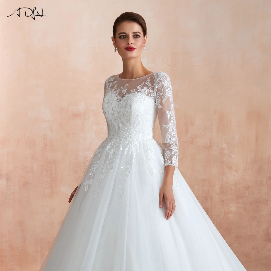 ADLN бальное платье Свадебные платья Vestido De Novia с длинным рукавом o-образным вырезом аппликации свадебное платье из тюля для невесты