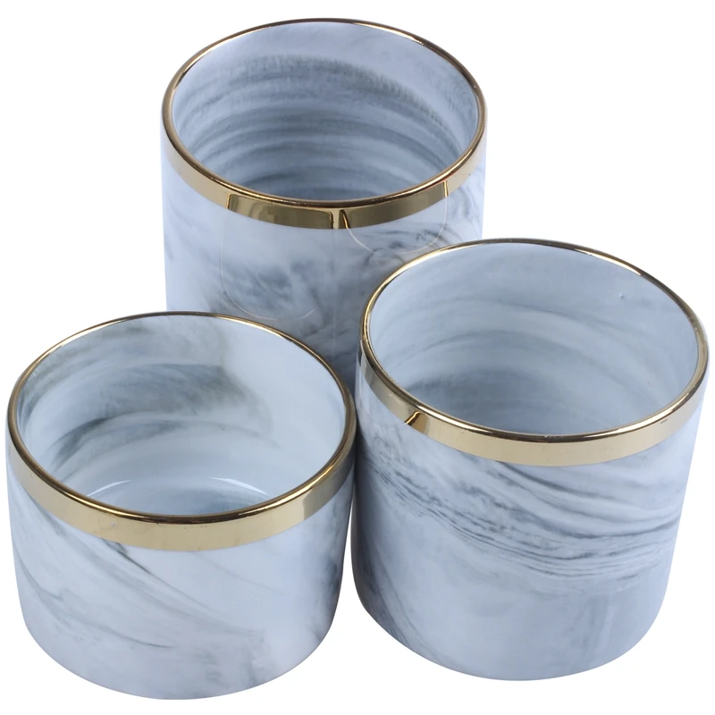 HHO-Nordic Marble Pattern Vase Ceramic Iron Art Vase Rose Gold Silver Tabletop Green Plant Flower Pot Home Office Vases Decorati