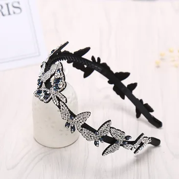 

New European and American Fashion Headband Inlaid with Crystal Butterfly Shape Headdress Colored Thin-edged Hair Accessories