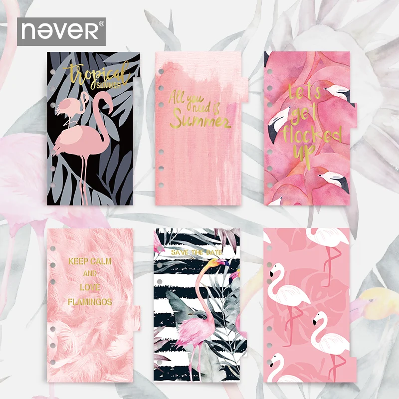 

WOKO 6 Sheets/set Original Flamingo Spiral A6 Notebook Binder Index Divider Separator Pages Pink Bird Index Filler Label Paper