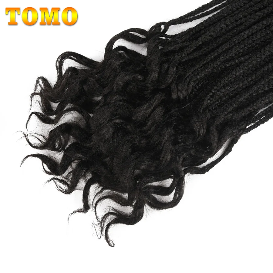 TOMO Crochet Hair Box Braids Curly Ends Synthetic Ombre Hair for Braid 22 Strands 14 18 24 Inch Braiding Extensions