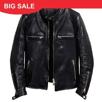 

2020 Black Men Japan Style Slim Fit Biker's Leather Jacket Plus Size XXXL Genuine Sheepskin Autumn Short Motorcycle Leather Coat