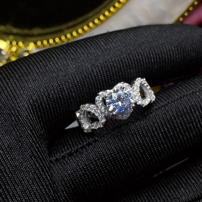 Round Silver Moissanite Ring 0.5ct D VVS Luxury Moissanite Weding Ring for Women