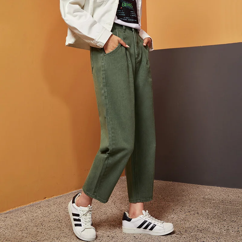 Женские неэластичные джинсы LEIJIJEANS, свободные повседневные джинсы из харлана армейской зеленой расцветки, новая модель 9116 большого размера с высокой посадкой
