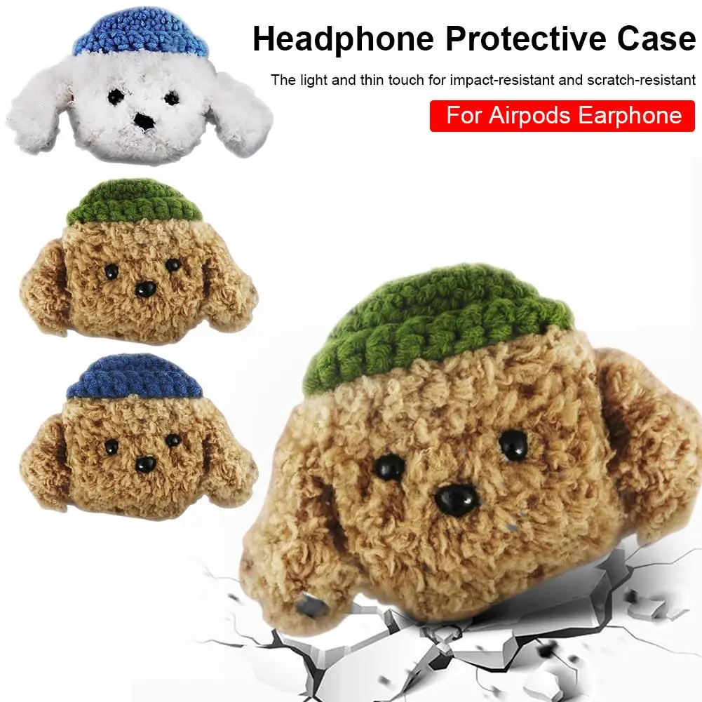 

High Quality Protective Headphone Sleeve Wool Hand-Knitted Cartoon Plush Bluetooth Headset Cover for Airpods1/2 25*47*56MM