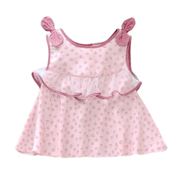 

Bow-knot Cute Pullover S/M/L/XL O-Neck Summer Casual Fashion Baby Girl Cute Bow-knot Sleeveless Mesh Printing Princess Dress