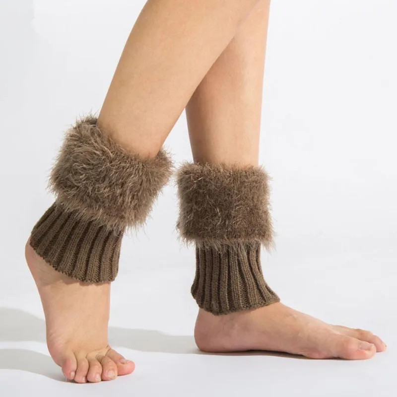 

Fine Women Faux Fur Crochet Knitted Leg Warmer Boot Cuffs Lovely Solid Color Winter Fashion Classic Warm Boot Socks Youth Trend