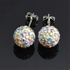 Earrings for Women 10mm New Silver Color Ball Red Rhinestone Crystal Ball Pave Beads Stud Earrings Jewelry 24 Colors AB White 1
