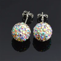 Earrings for Women 10mm New Silver Color Ball Red Rhinestone Crystal Ball Pave Beads Stud Earrings Jewelry 24 Colors AB White 1
