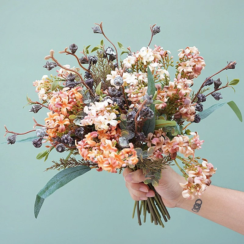 レトロなシルクの花と豪華なデイジー 乾燥した草 結婚式 ユーカリ 花の束 造花 ドライフラワー Aliexpress