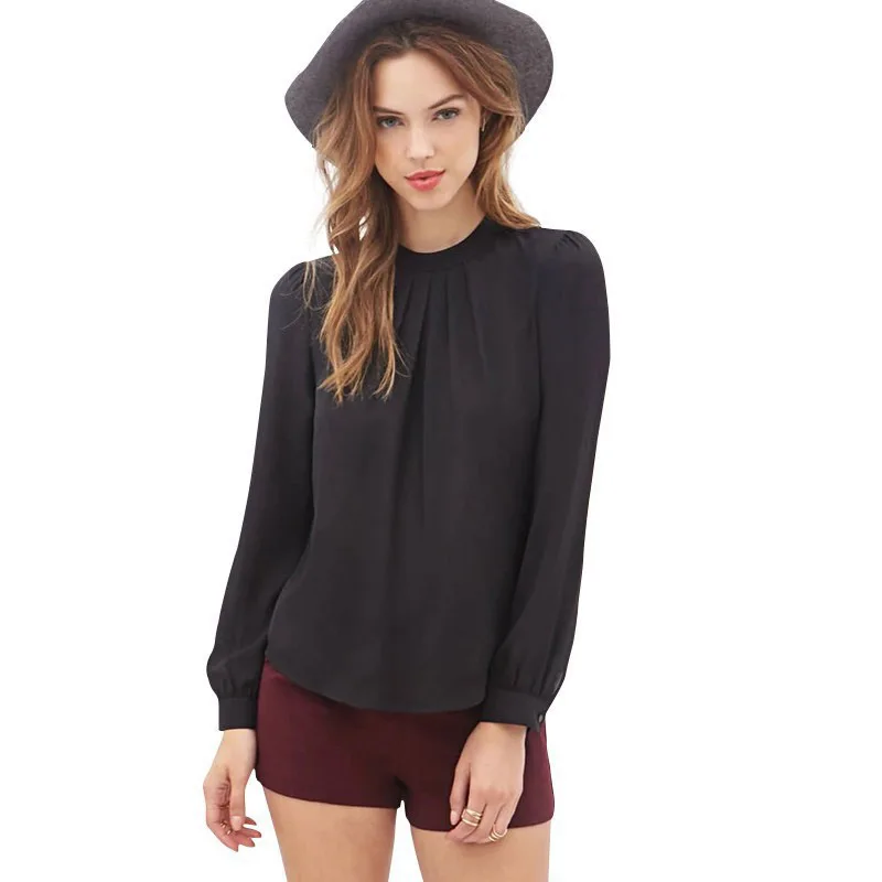 

Fashion Chiffon Blouse New Womens Shirts and blouses Long Sleeve Stand Collar Lady Work Wear Blouses Elegant Lady Casual Blouses