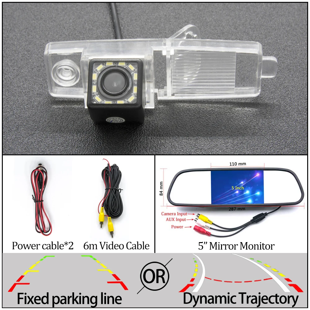 Фиксированная или динамическая траектория камера заднего вида для Toyota Highlander Kluger RAV4 RAV 4 2009 2010 2011 2012 Автостоянка аксессуары - Название цвета: 12LED N 5 in Mirror
