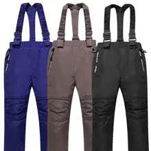 Детские штаны с хлопковой подкладкой зимние комбинезоны для девочек и мальчиков детские брюки толстый теплый жилет ветрозащитный