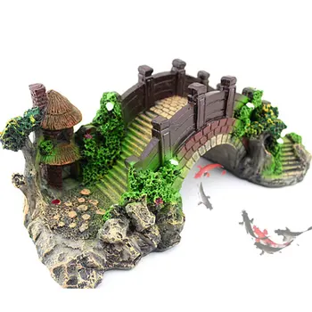 

NEW Aquarium Ornament Bridge Resin Rockery Fake Rock Bridges Pavilion Tree Landscape Fish Tank Decoration
