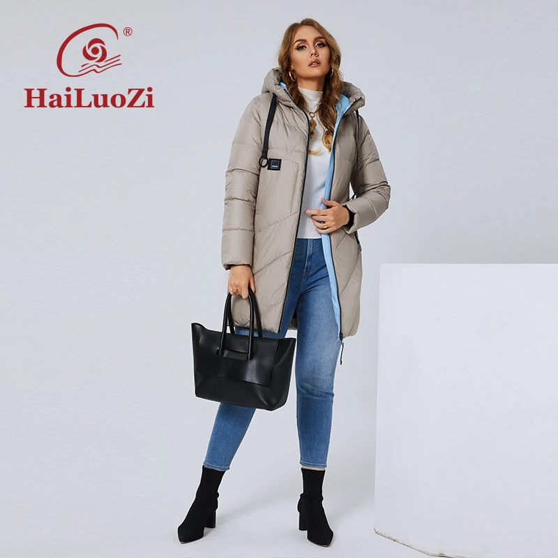 HaiLuoZi 2022 Winter Women's Jacket Long Thick Cotton Big Pockets