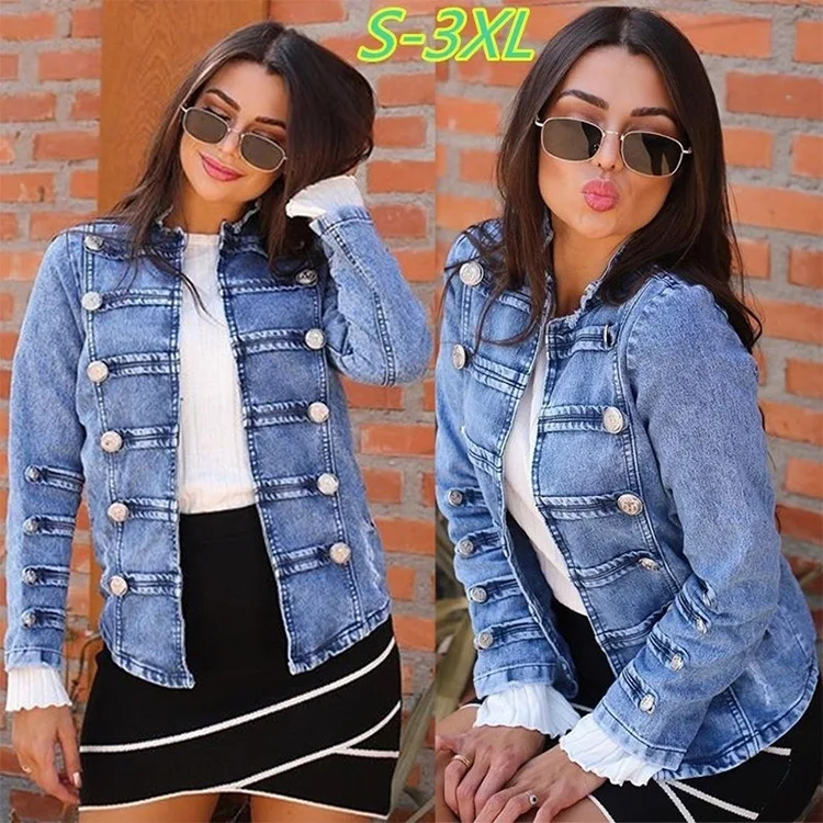 2020 Spring And Summer Explosion Models Denim Jacket Women Nail Buckle Plate With White Coat Female Women Jacket Plus Size 3XL (6)
