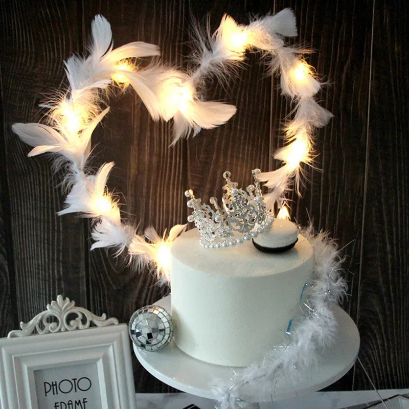 

Cake Topper Heart Shape Feather Net Wedding Cake Top Flag Decoration For Girl Birthday Party Wedding Supplies