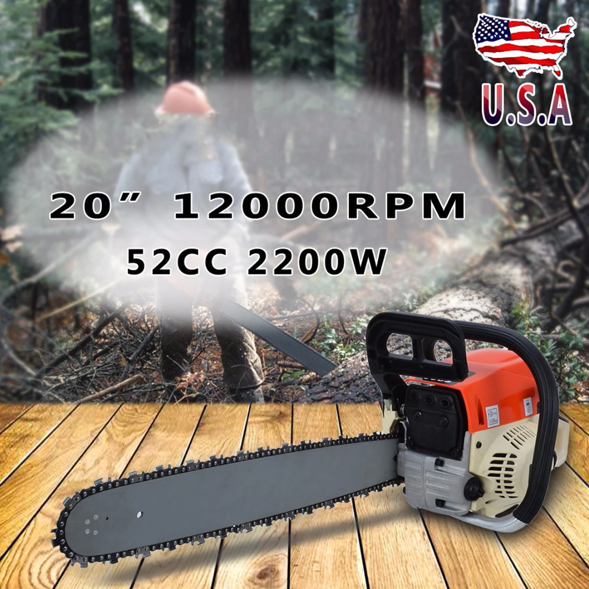 

2200W 20" Gasoline Chainsaw Wood Cutting Machine 52CC Petrol Chainsaw Professional Woodworking Power Tool