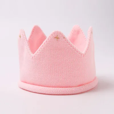 Baby Knitted Crown Hats With Diamond Toddler Candy Color New Fashion Caps Cute Kids Accessories Wholesale - Цвет: Розовый