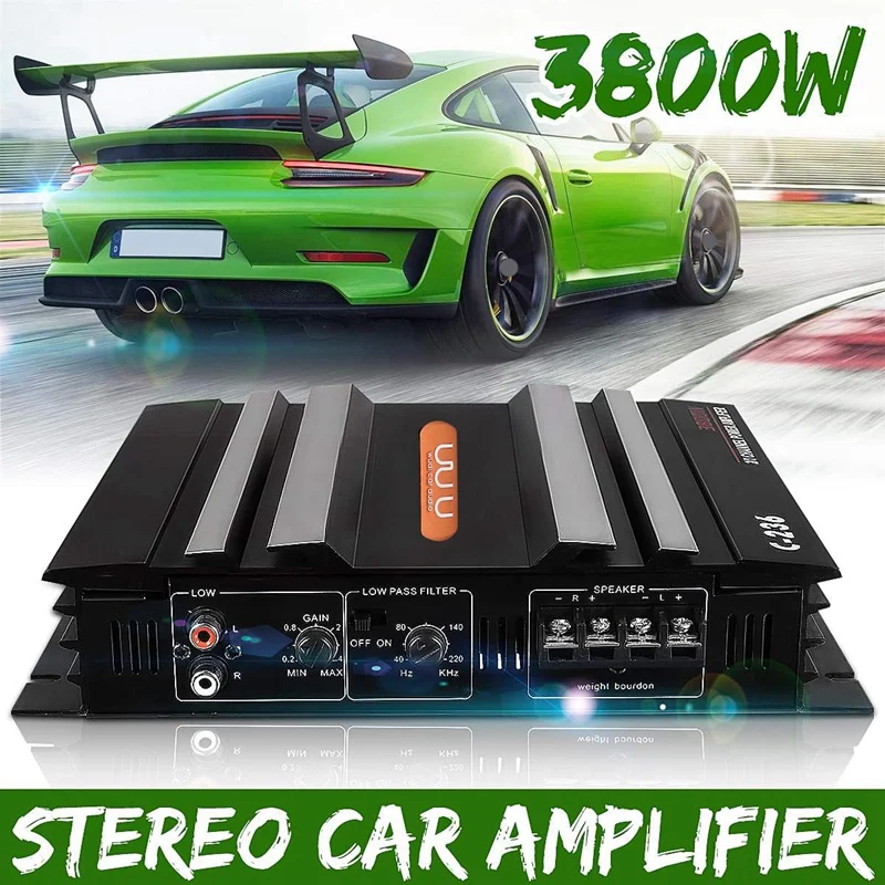 3800 Вт 2 канала Мощность Усилитель 12V Авто аудио усилитель басов AMP усилитель сабвуфер
