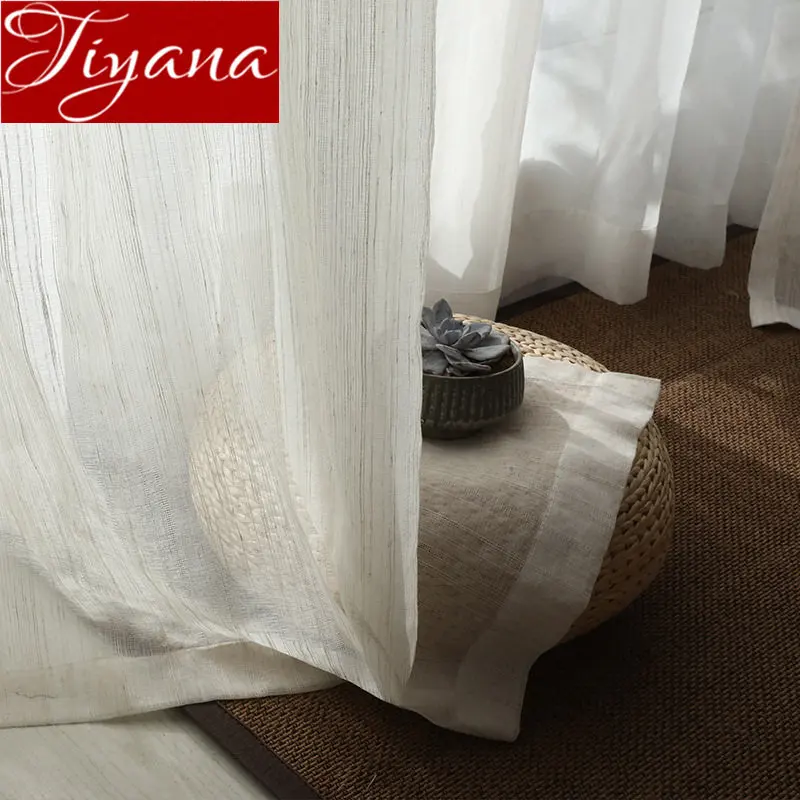 

Hollow Stripe Curtain Partition Balcony Yarn Linen Sheer Fabric Kitchen Small Window Curtain Drape Custom Made M170#30