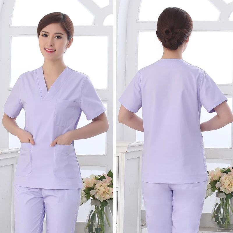 Высокое качество больничный доктор стоматология хирургическое платье для мужчин и женщин цельный топ с короткими рукавами Ручная стирка одежда - Цвет: purple