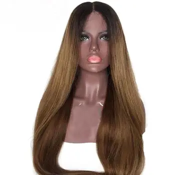 

1B 30 Color Synthetic Lace Front Straight Ombre Brown to Ash Blonde Heat Resistant High Temperature Glueless wig