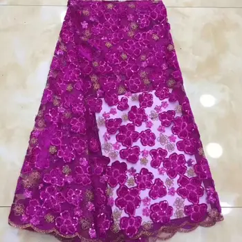 

African Lace Fabric 2019 French Sequins Net Lace Noble Rose Sequins Fabrics High Quality African Tulle Sequins Lace Fabric