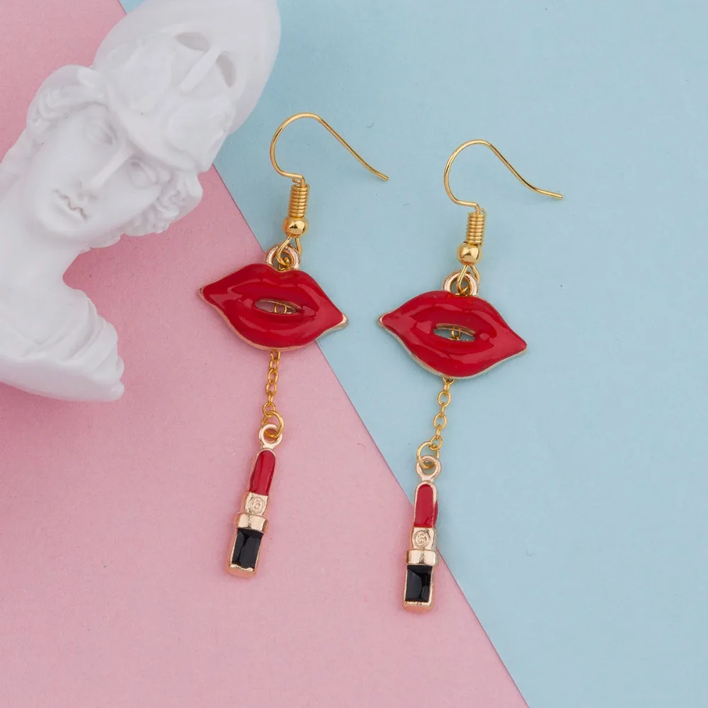 Boucles d'oreilles Hip-Hop Punk or rouge émail, 60mm x 19mm, 1 paire