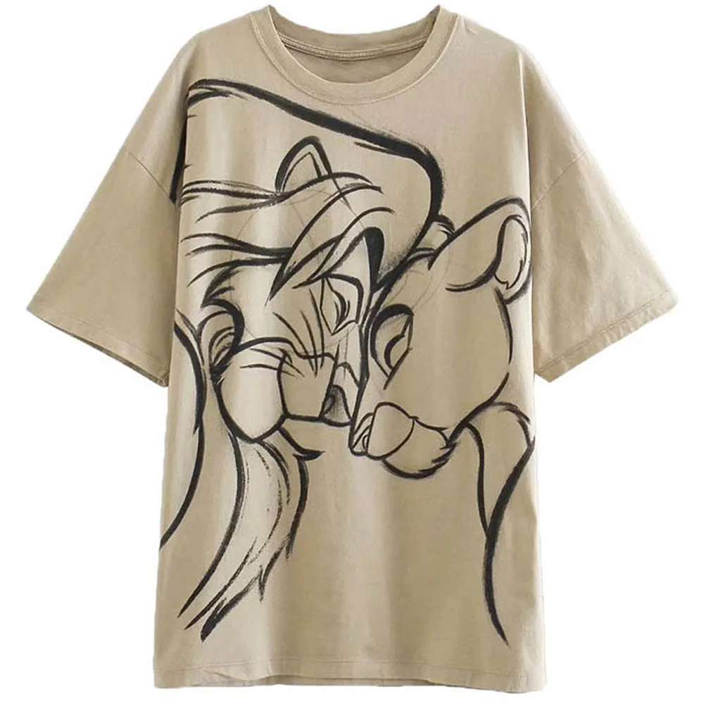 Disney Family T-Shirt Fashion Winnie the Pooh Mickey Mouse Stitch Fairy Dumbo SIMBA Cartoon Print Women T-Shirt Cotton Tee Tops
