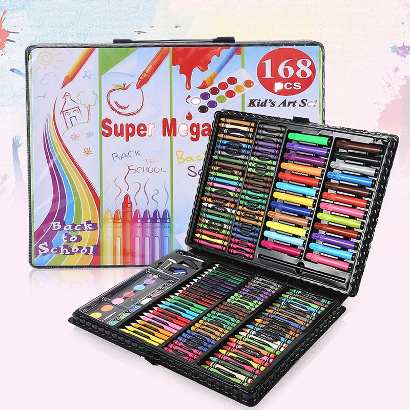 168pcs / Set Drawing Art Kits Children's Set Watercolor Pen Pencil Oil Pastel Crayon Powder Eraser Palette Brush Stationery