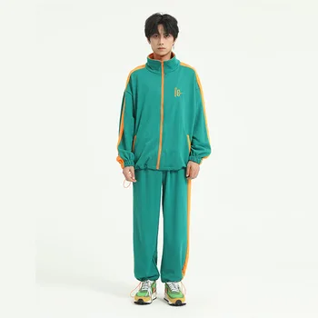 

Tracksuit Men 2 Pieces Suits Sets Letter Embroidery Zipper Sweatshirt Jacket Trousers Male Hip Hop Sportswear Hoodie Coat Pant