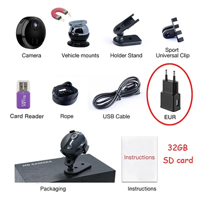EUR-32GB HD камера Wifi HDQ15 Мини 32 ГБ/64 Гб 1080P полная Сеть HD IP микрокамера инфракрасная ночного видения микрокамера 160 градусов - Цвет: EUR-32GB