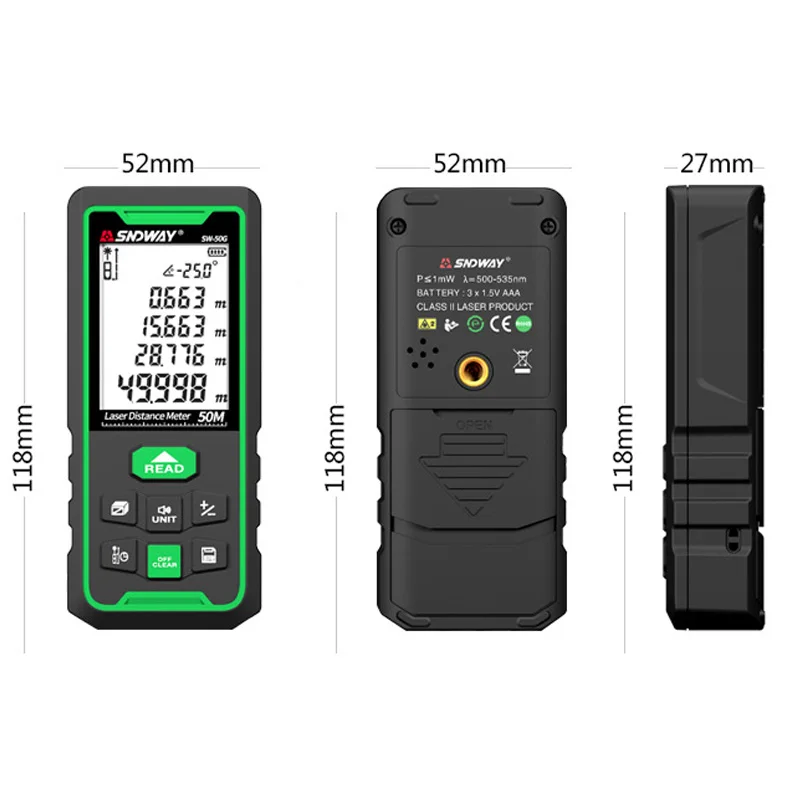 SNDWAY 50m 70m 100m Digital Laser rangefinder Green laser range finder electronic ruler Indoor Outdoor with Voice broadcast SNDWAY 50m 70m 100m Digital Laser rangefinder Green laser range finder electronic ruler Indoor Outdoor with Voice broadcast