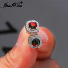 Мистические радужные кристаллы квадратные свадебные серьги для женщин 925 серебро красочный белый красный, зеленый камень серьги гвоздики Циркон CZ