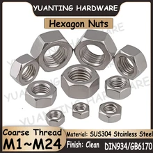 

1Piece~50Pcs GB6170 DIN934 M1 M1.2 M1.4 M1.6 M2 M2.5 M2.6 M3 M3.5~M24 SUS304 Stainless Steel Hexagon Nuts with Coarse Thread
