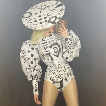 

Festival Outfit Fashion Letter Bubble Sleeve Shorts Top Hat Headdress Stage Performance Clothing Female Rave Party Wear DT2292