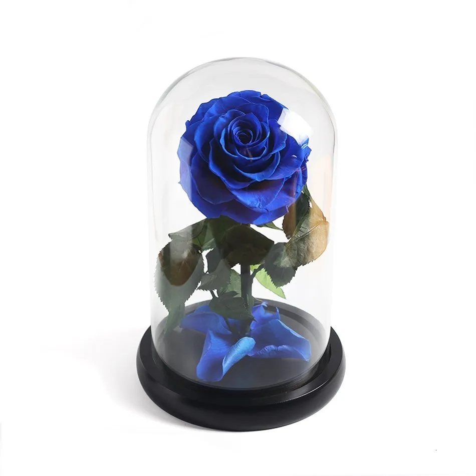 Blue Красный цветок вечной жизни, розовый цветок красавицы и чудовища, Розовый стеклянный купол, День матери, День Святого Валентина, рождественский подарок - Цвет: Blue