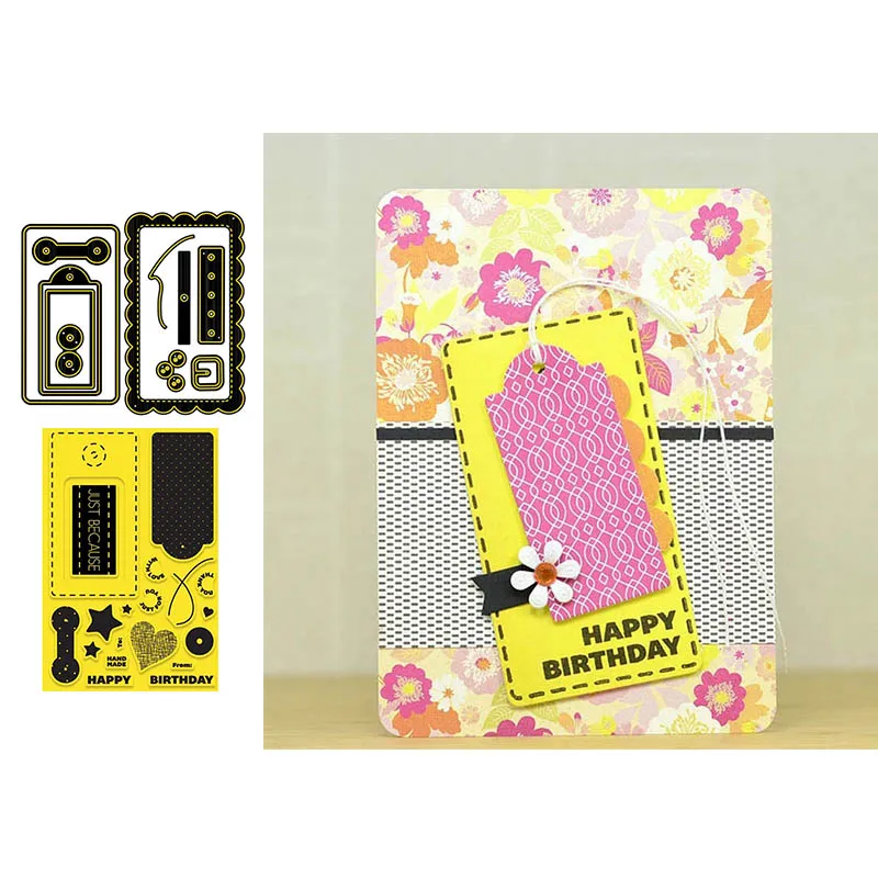 

Happy Birthday Tags 2019 New Metal Stencil Cutting Dies Stamps Set for DIY Scrapbooking Paper Cards Making Crafts Supplies