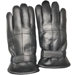 Men's Winter Fur Gloves for Outdoor Riding To Keep Warm and Thick Double-layer Leather Sheepskin Wool Windproof and Waterproof